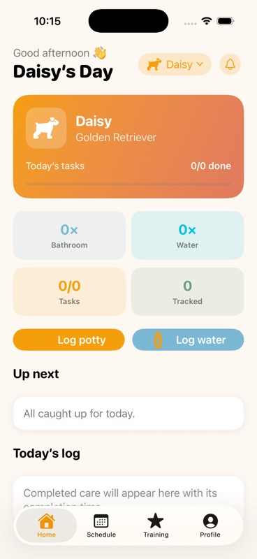 EasyDaisy home screen showing Daisy's daily care overview