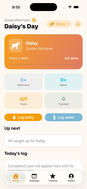 EasyDaisy home screen showing Daisy's daily care overview