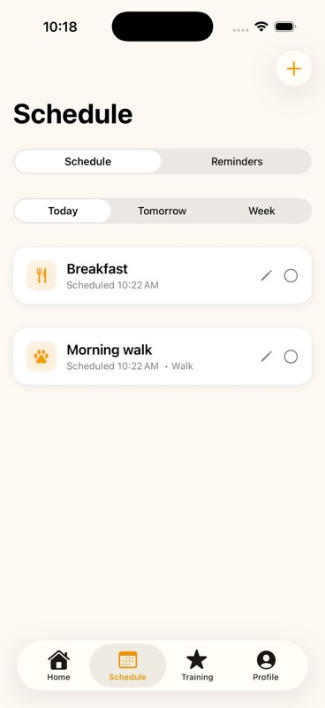 EasyDaisy schedule showing breakfast and a morning walk