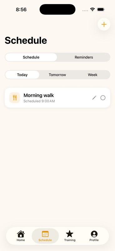 EasyDaisy schedule showing a morning walk
