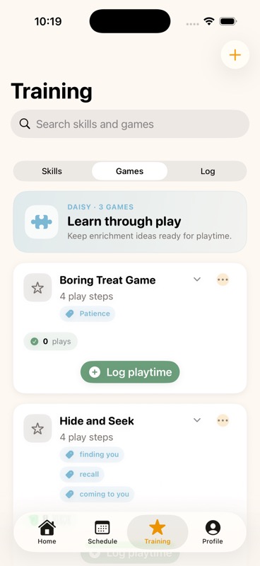 EasyDaisy enrichment games including Boring Treat Game and Hide and Seek