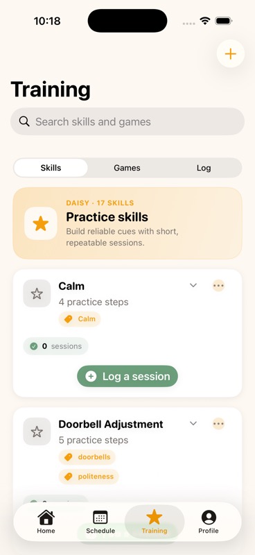 EasyDaisy training skills including Calm and Doorbell Adjustment